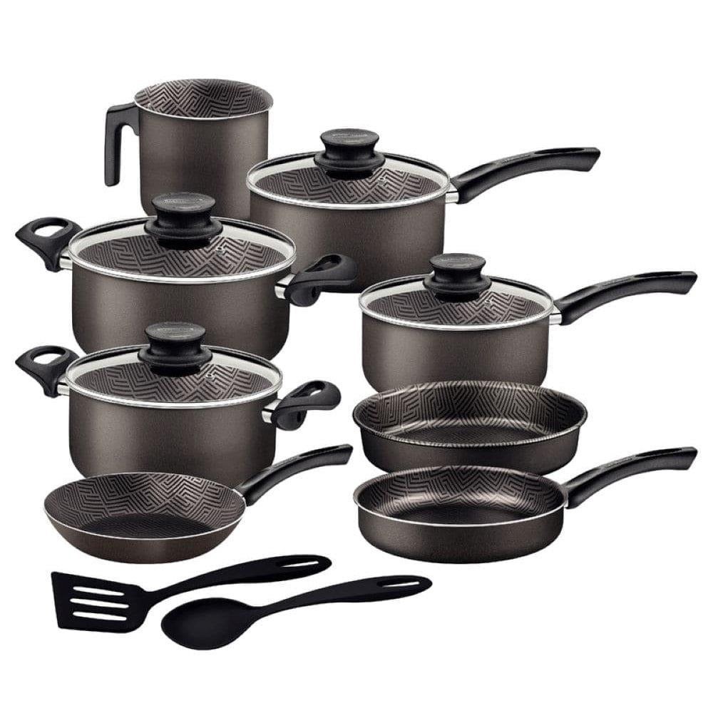 Jogo de Panelas Tramontina Allegra em Aço Inox com Fundo Triplo e Tampas de Inox 3 Peças